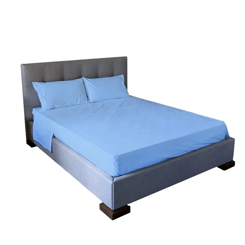 Jenny Sesal Bed Sheet Set – Solid Colour – Made in Italy – Double Bed – Single Bed – Sheet Set + Pillowcases (Light Blue, French Quarter)