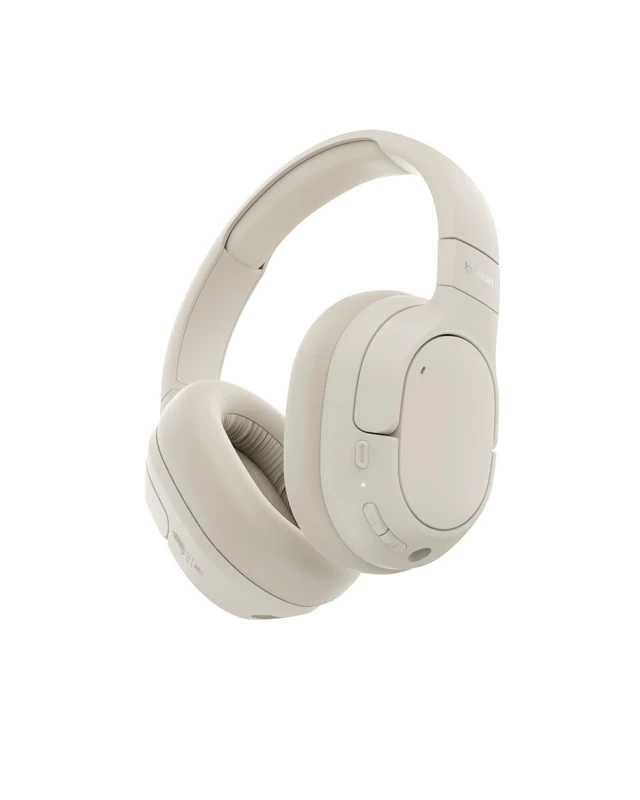Belkin SoundForm Isolate Noise-Cancelling Wireless Headphones, over ear headphones with mic, Bluetooth headphones with 60H playtime, deep bass, CloudCushion ear cups for travel, home, office - Sand