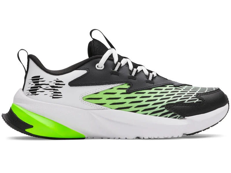 Under Armour Boys' Grade School Scramjet 7, Lightweight and Breathable Trainers for Kids, Boys' Trainers for Sports, PE and Casual Wear,White / Hyper Green / Black,4