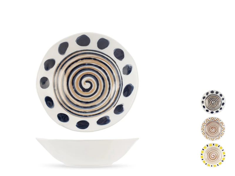 H&H -Boho Set of 6 Boho Soup Plates with Colourful Decorations, Assorted Country Style Porcelain 18 cm Dishwasher Safe