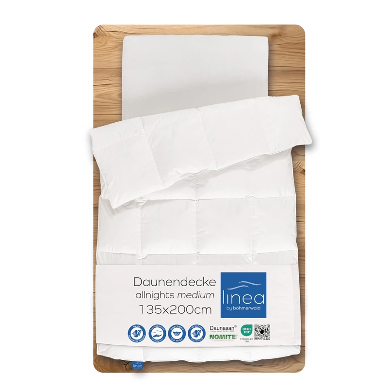 LINEA by böhmerwald allnights cuddly duvet, medium, 135 x 200 cm, 100% new feathers and down, suitable for allergy sufferers, washable up to 60 °C, produced in Germany