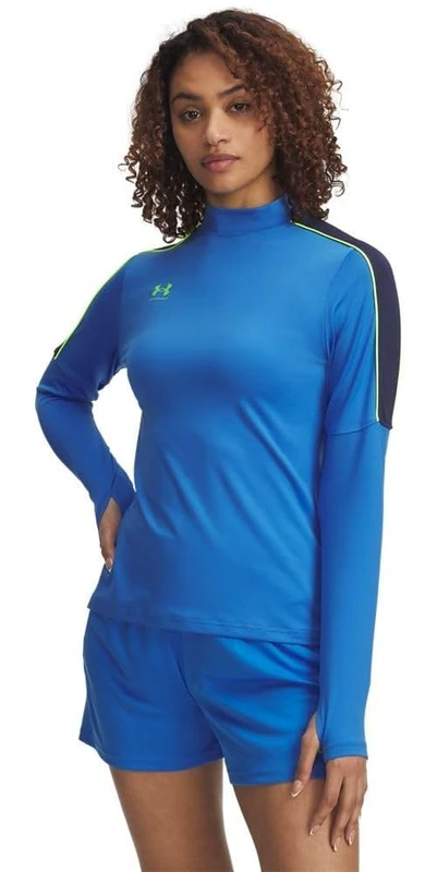 Under Armour Women's Challenger Midlayer, Soft and Comfortable Long-Sleeved Top with Thumbholes, Women's Sports Top Layer for Training and Workouts,Blue Atlantis / / High Vis Yellow,SM - Image 1