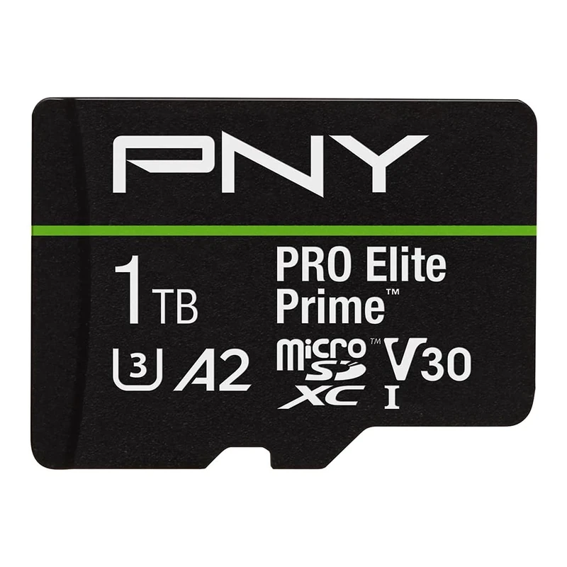 PNY 1TB PRO Elite Prime Class 10 U3 V30 A2 microSDXC Flash Memory Card + SD adapter - up to 200MB/s, Class 10, U3, V30, A2, 4K UHD, Full HD, UHS-I