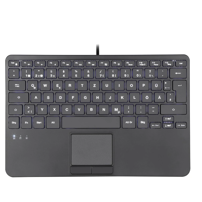 Perixx PERIBOARD-425 Wired Mini USB Keyboard with Touchpad, X Type Scissor Keys, White Backlight, 2 USB Hubs, Compact, QWERTZ Layout