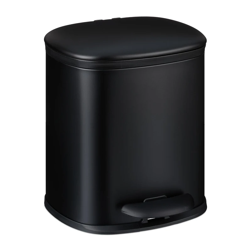 Relaxdays Bathroom Waste, 5 Litre, Soft-Close Cosmetics Trash Can, Matt Finish, 2 Removable Inner Bins, Pedal, Black, Iron, 26 x 20 x 29 cm
