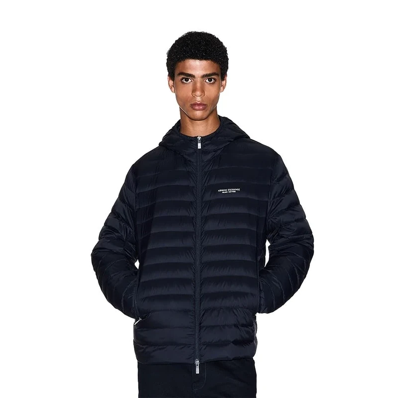 Armani Exchange Men's Essential Long Sleeve Padded Side Lettering Logo Jacket, Deep Navy, XXL, deep navy, XXL