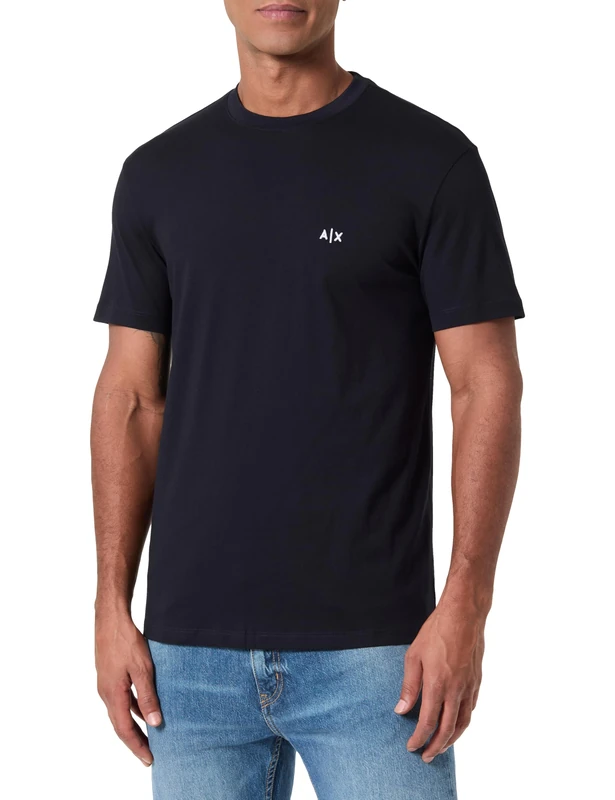 Armani Exchange Men's Essential Short Sleeve Side Monogram Logo T-Shirt, Blue, XXL, deep navy, XXL