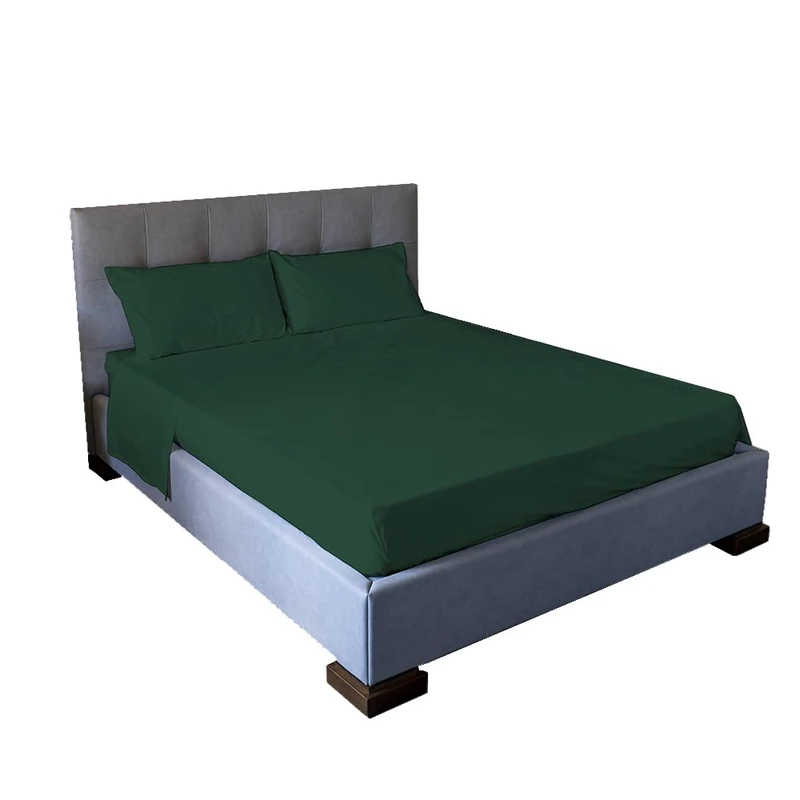 Jenny Sesal Bed Sheet Set – Solid Colour – Made in Italy – Double Bed – Single Bed – Sheet Set + Pillowcases (Pine Green, French Quarter) - Image 1