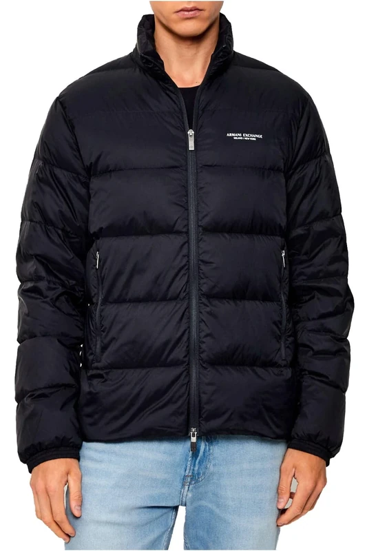 Armani Exchange Men's Essential, Long Cuffed Sleeve Milano-New York Logo Lettering Jacket, deep Navy, M