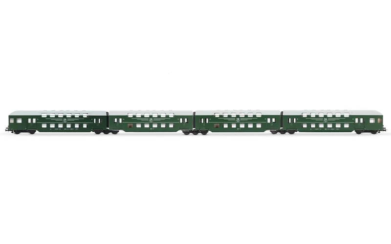 Rivarossi HR4393 DR, 4-unit double decker coach without control cab, green/grey roof, ep. IV, Coach rolling stock