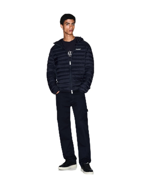 Armani Exchange Men's Essential, Long Sleeve Padded Side Lettering Logo Jacket, Deep Navy, XS, deep navy, XS