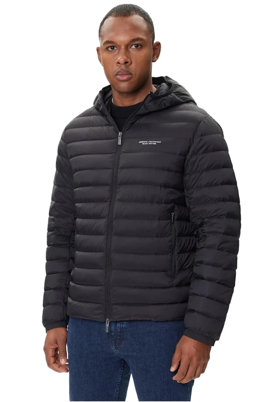 Armani Exchange Men's Essential Long Sleeve Padded Side Lettering Logo Jacket, black, M