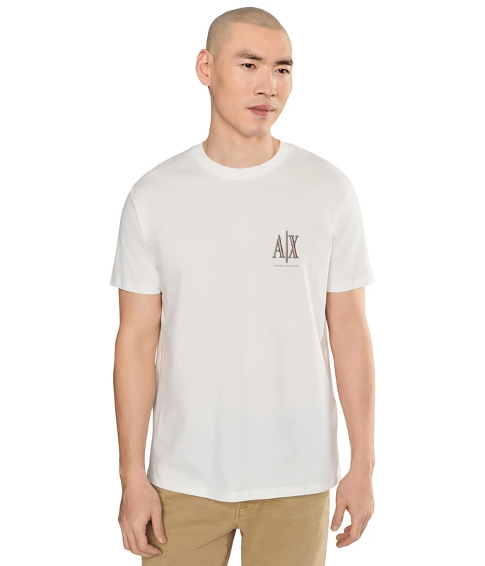 Armani Exchange Men's Short Sleeve Side Monogram Logo T-Shirt, Off White, XXL, Off White, XXL