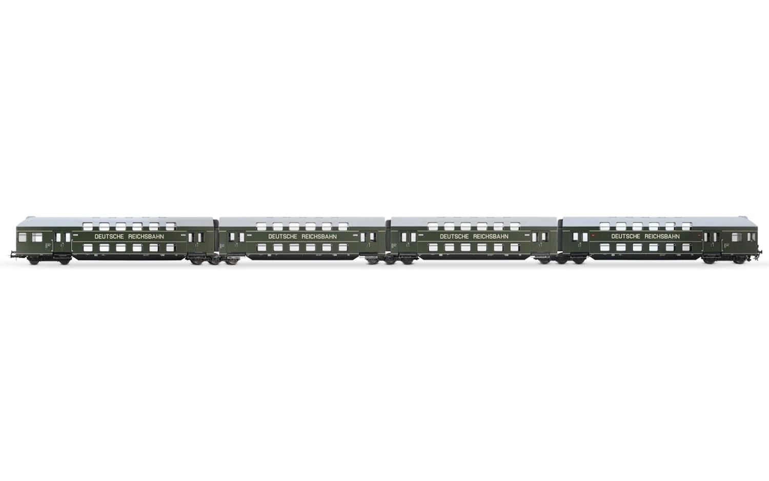 Rivarossi HR4392 DR, 4-unit double decker coach with control cab, green/grey roof, ep. III, Coach rolling stock