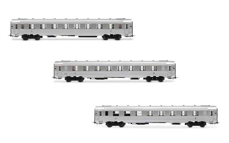 Jouef HJ4174 SNCF, 3-unit pack short DEV Inox coaches (A8myfi 1st cl., A3B5myfi 1st/2nd cl., B5smyfi bar), ep. IIIa, Coach rolling stock