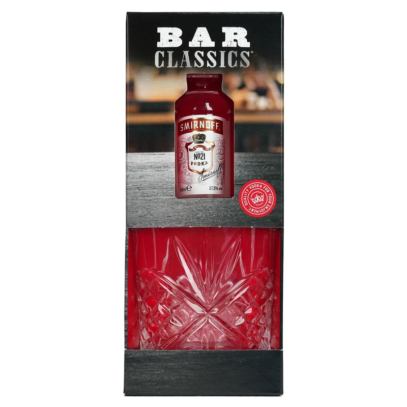 Bar Classics Smirnoff No.21 Gift Set – Smirnoff No.21 Vodka 50ml (37.5% ABV) with Tumbler Glass – Ready Gift Box by Blue Tree Gifts