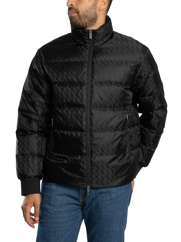 Armani Exchange Men's Essential, Padded Monogram Logo Texture Jacket, Black, L