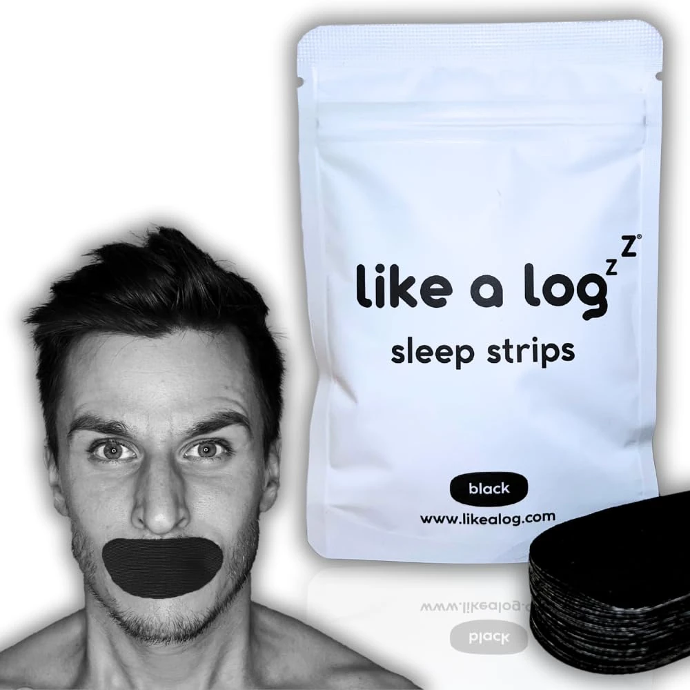 Premium Mouth Tape by Like A Log (Black) - 30 Pack Sleep Strips for a Better Night's Sleep, Reduced Snoring, Improved Nasal Breathing, Gentle Adhesive, Breathable Fabric - Sleep Aid for Men & Women