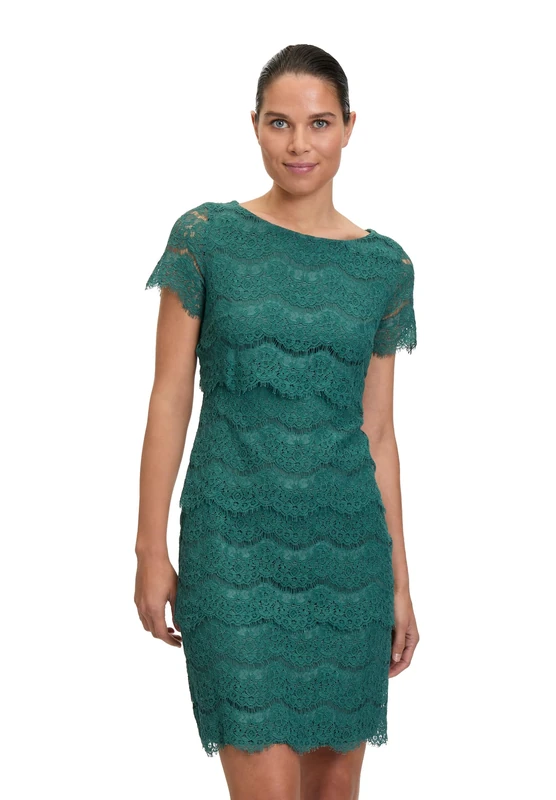 Vera Mont Women's Short Sleeve Lace Dress, Dark Emerald, 20