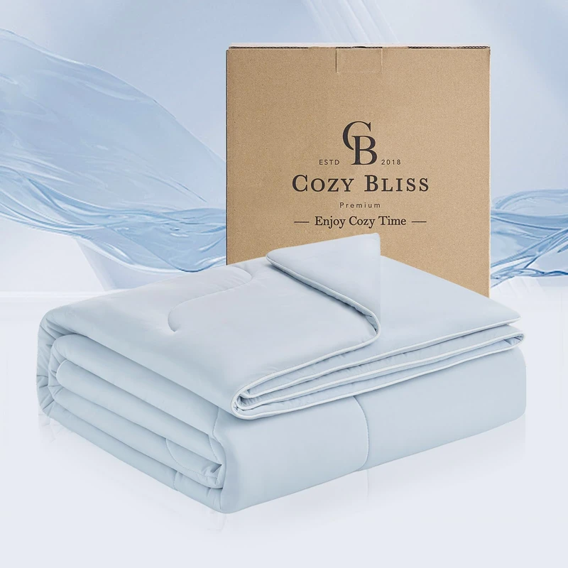 Cozy Bliss Cooling Comforter Queen Size x Sorona® Viscose Natural Fiber, Reversible Silky Smooth Cooling Blanket with Q-Max＞0.45 for Hot Sleepers & Night Sweats, Cool Blue, 90"x90"