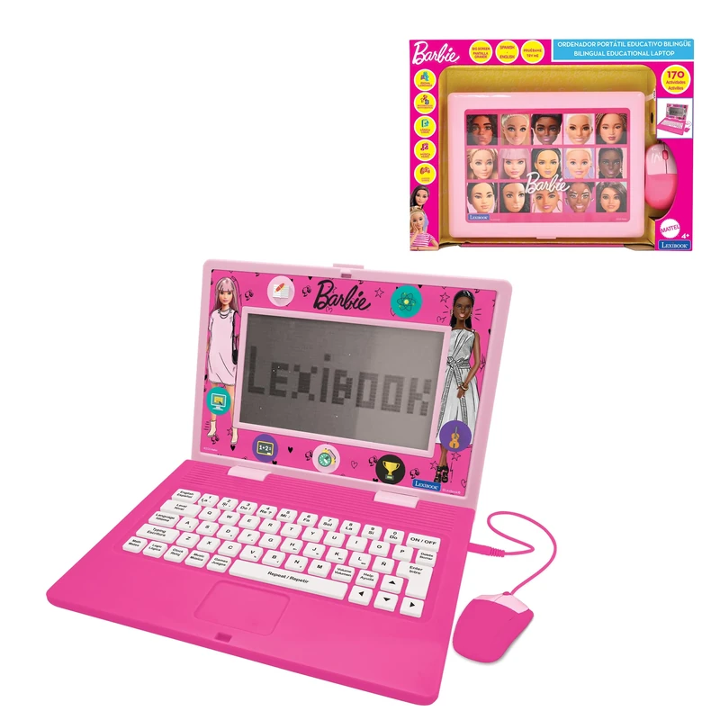 LEXIBOOK, Barbie, Bilingual and Educational Laptop SPANISH/ENGLISH, Toy for Children, 170 Activities to Learn, Play Games and Music, Large Screen, Pink, JC599BBi2