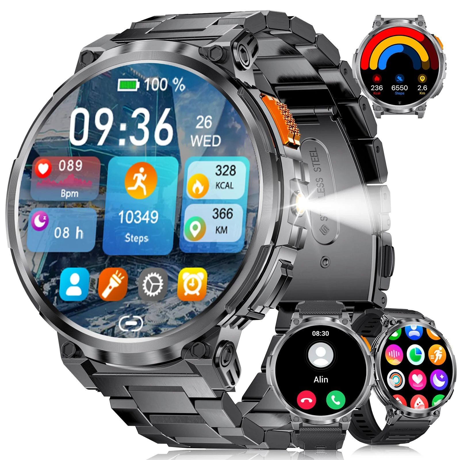 LIGE Smart Watch for Men Answer/Make Calls,1.85" HD Large Display Fitness Tracker with Flashlights,730mAh Smartwatch wtih Heart Rate Sleep Monitor 120+Sport Modes IP68 Waterproof for Android iOS