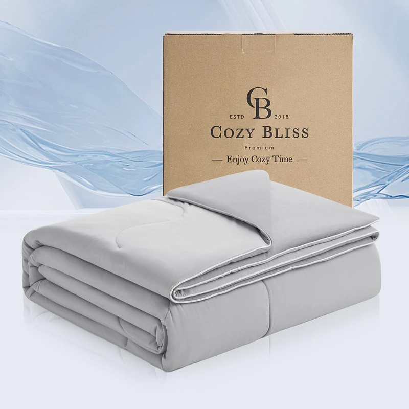 Cozy Bliss Cooling Comforter Twin Size x Sorona® Viscose Natural Fiber, Reversible Silky Smooth Cooling Blanket with Q-Max＞0.45 for Hot Sleepers & Night Sweats, Cool Grey, 68"x90"
