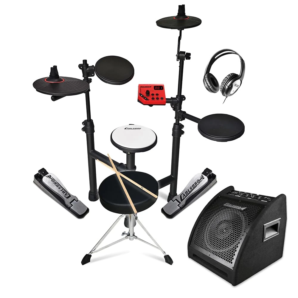Carlsbro Club100BP1 Compact Electronic Drum Kit for Beginner with EDA30 Monitor, Stool, Sticks, Headphones, 5-Piece Starter Set, 108 Voices, Metronome