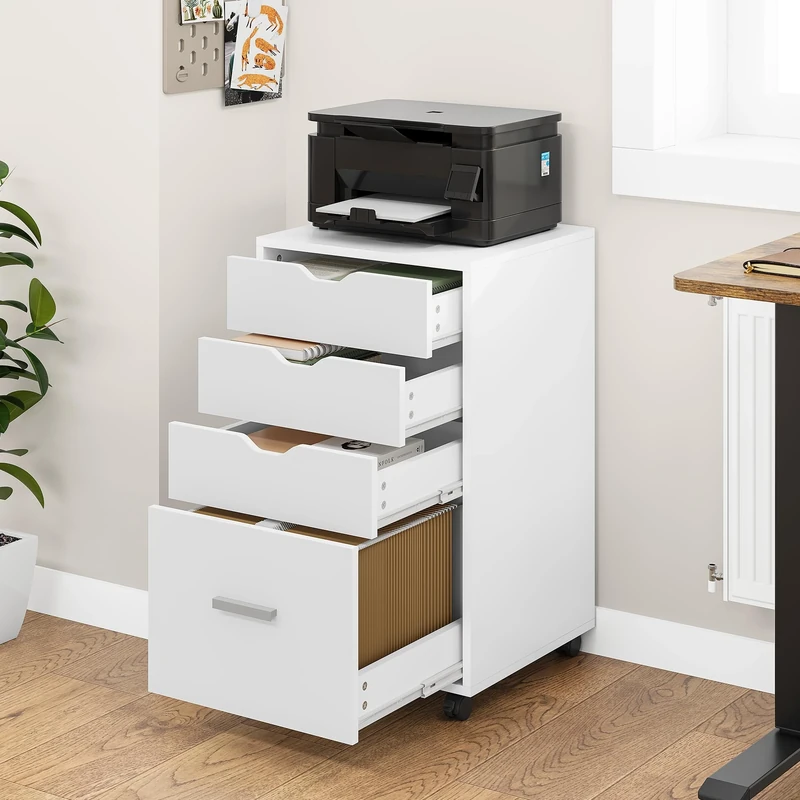 YITAHOME Mobile Filing Cabinet with Wheels, 4 Drawers, Office Container, White, 42 x 40 x 73 cm