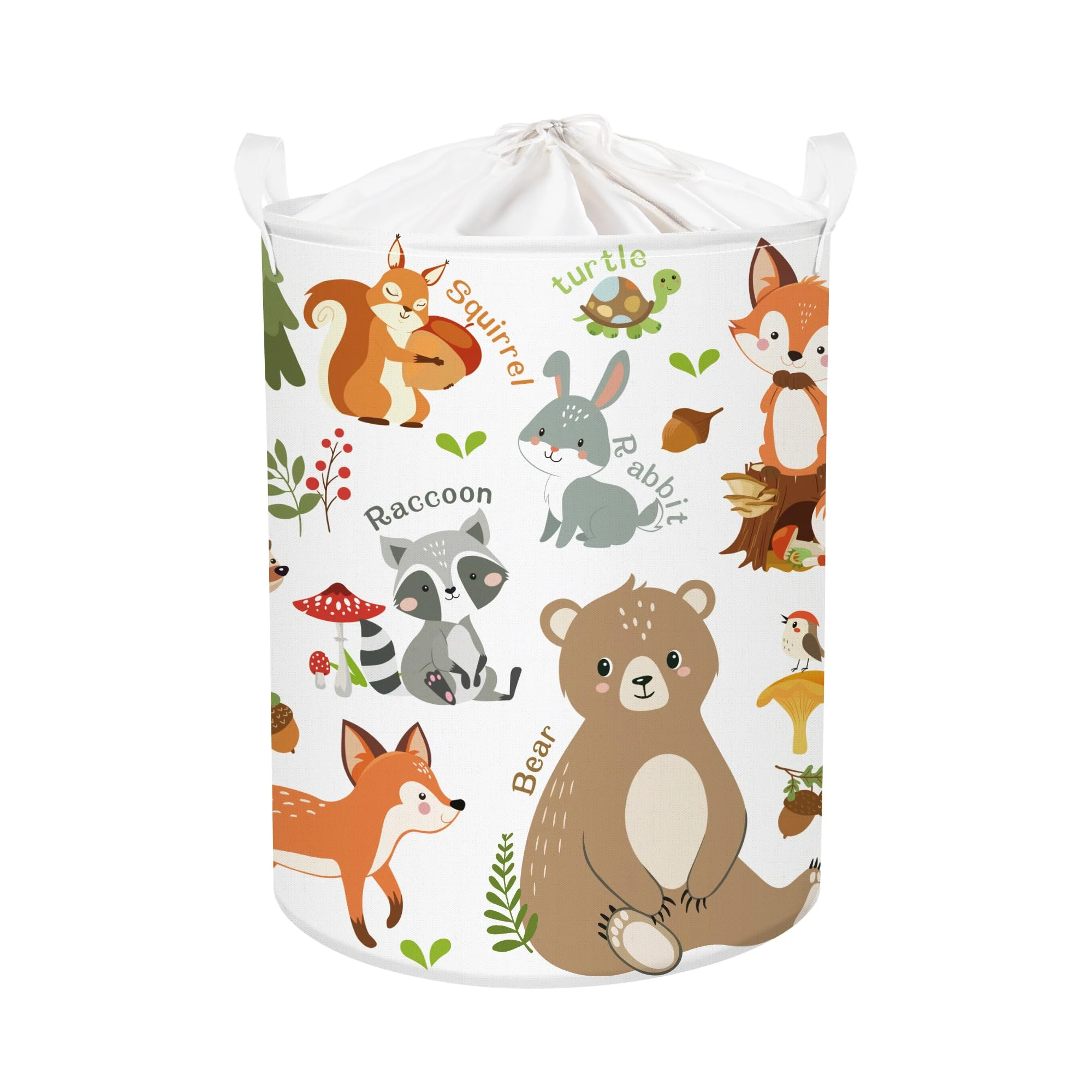 Clastyle Woodland Animals Laundry Hamper Leaf Book Storage Basket for Bathroom Parent Storage Box to Organize Toy Clothes,Bear,36x45 cm