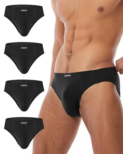 FORVEVO 4 Pack Men's Underwear Briefs, Cotton Mens Underpants, Breathable Stretch Pants Waistband Briefs Underwear (M-XXL)