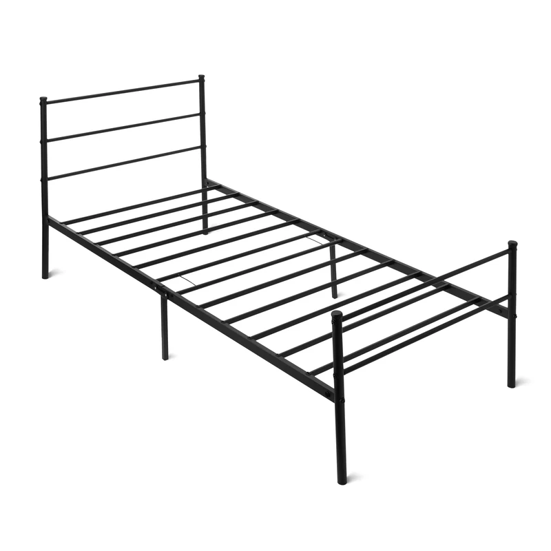 Amazon Basics Bed Frame with Headboard, Non-Slip with Steel Slats, Metal non foldable, 90W x 190L, Single, Black