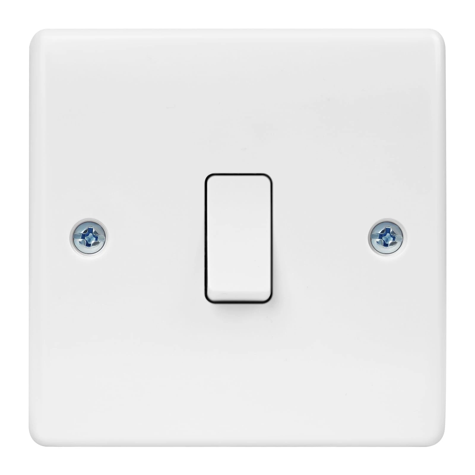 AXFEE Electrical Single Wall Light Switch, 1 Way 10A Single One Gang Light Switch, White Moulded Light Switch Cover, Round Edges Single Switches for Living Room Bedroom Stairwell Wall