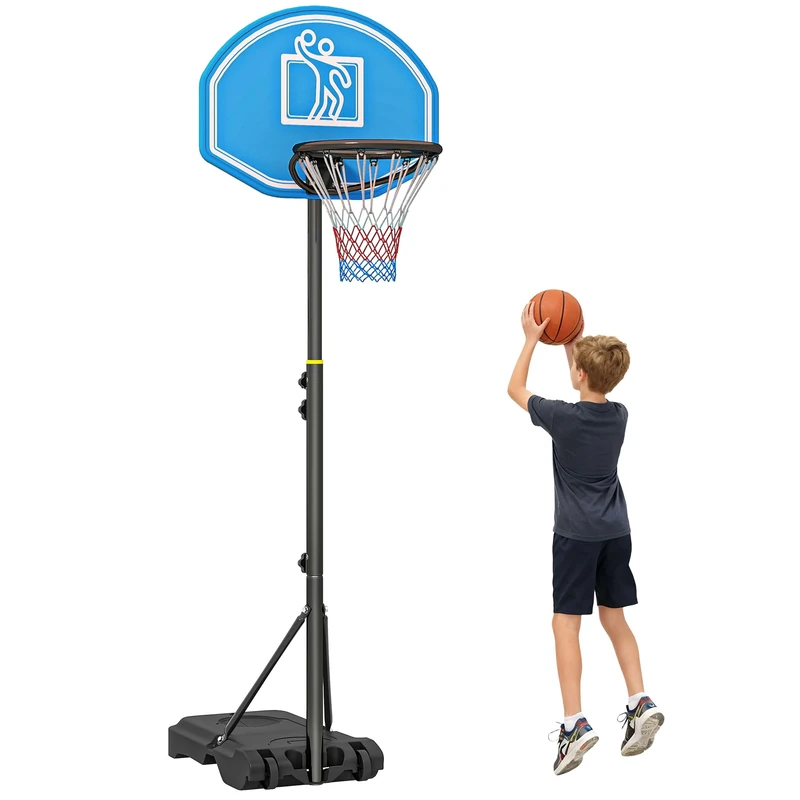 HOMCOM Basketball Hoop and Stand with PE Backboard and Weight Base Height Adjustable 1.6-2.1m Portable on Wheels, Blue