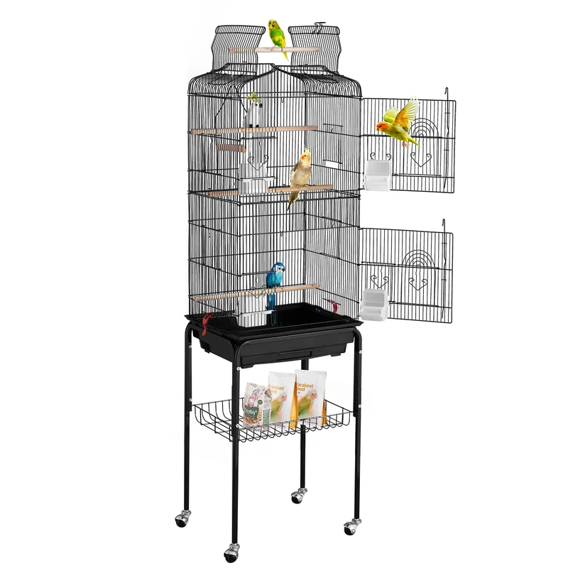 VEVOR Large Bird Cage, 62 in, Open Top Parakeet Cage with Rolling Stand, Steel Bird Flight Cage with Removable Tray, Budgie Birdcage with 4 Perches, Parrot Cage for Lovebirds Cockatiels Pet Toy