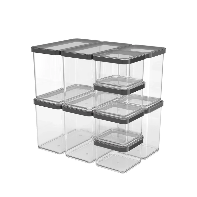 Rotho Loft Set of storage tins 10 pcs. LOFT, Plastic (PP) BPA-free, black, (32.3 x 22.3 x 32.4 cm)