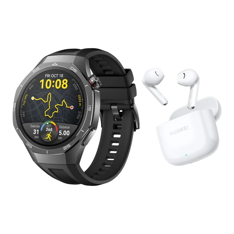Huawei WATCH GT5 Pro 46MM Black Fluoroelastomer Strap+FreeBuds SE 2 white