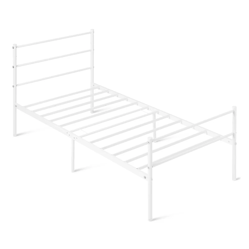 Amazon Basics Bed Frame with Headboard, Non-Slip with Steel Slats, Metal non foldable, 90W x 190L, Single, White