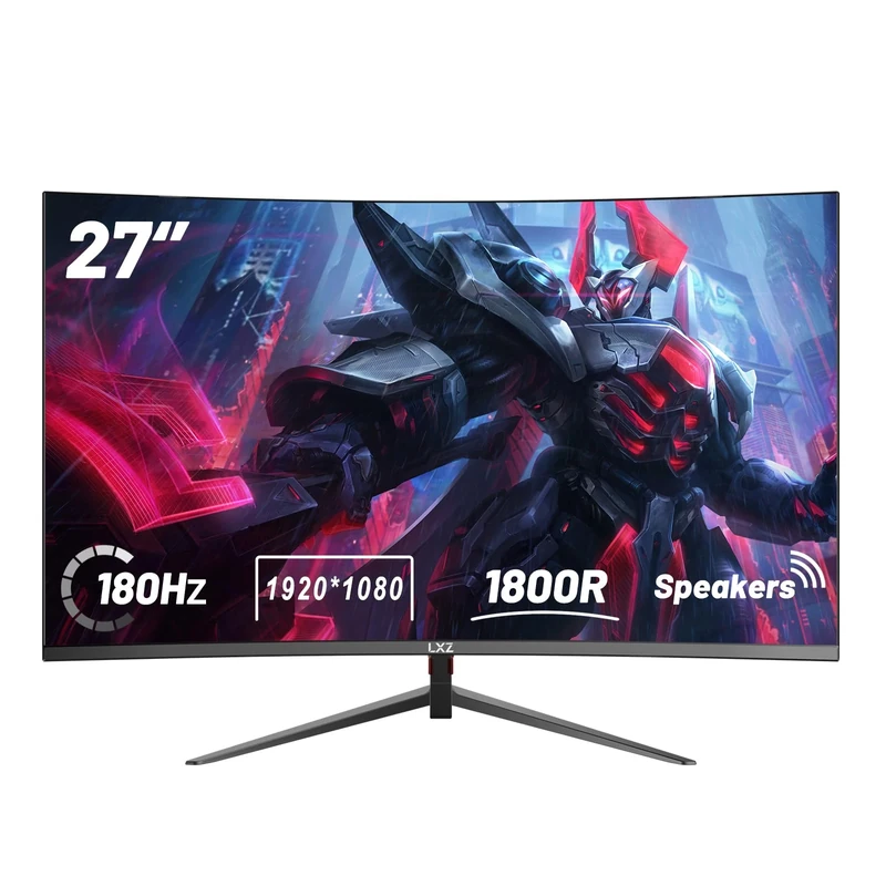 LXZ 27 Inch Curved Gaming Monitor 180Hz FHD 1080P, Frameless 1800R with FreeSync & Built-in Speaker, DP HDMI, VESA Compatible, Black