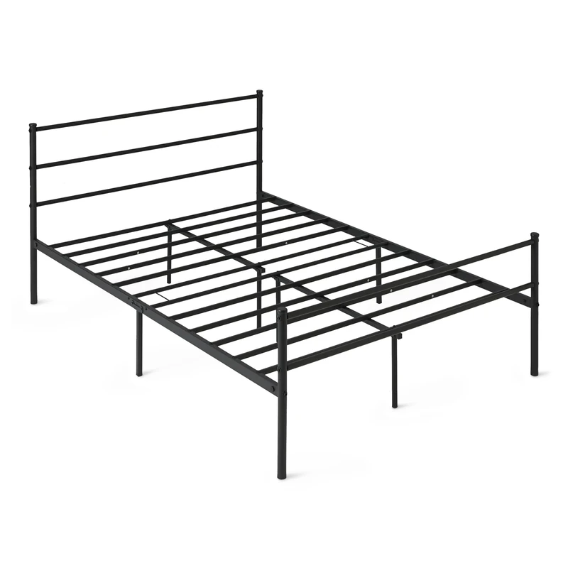 Amazon Basics Bed Frame with Headboard, Non-Slip with Steel Slats, Metal non foldable, 135W x 190L, Double, Black