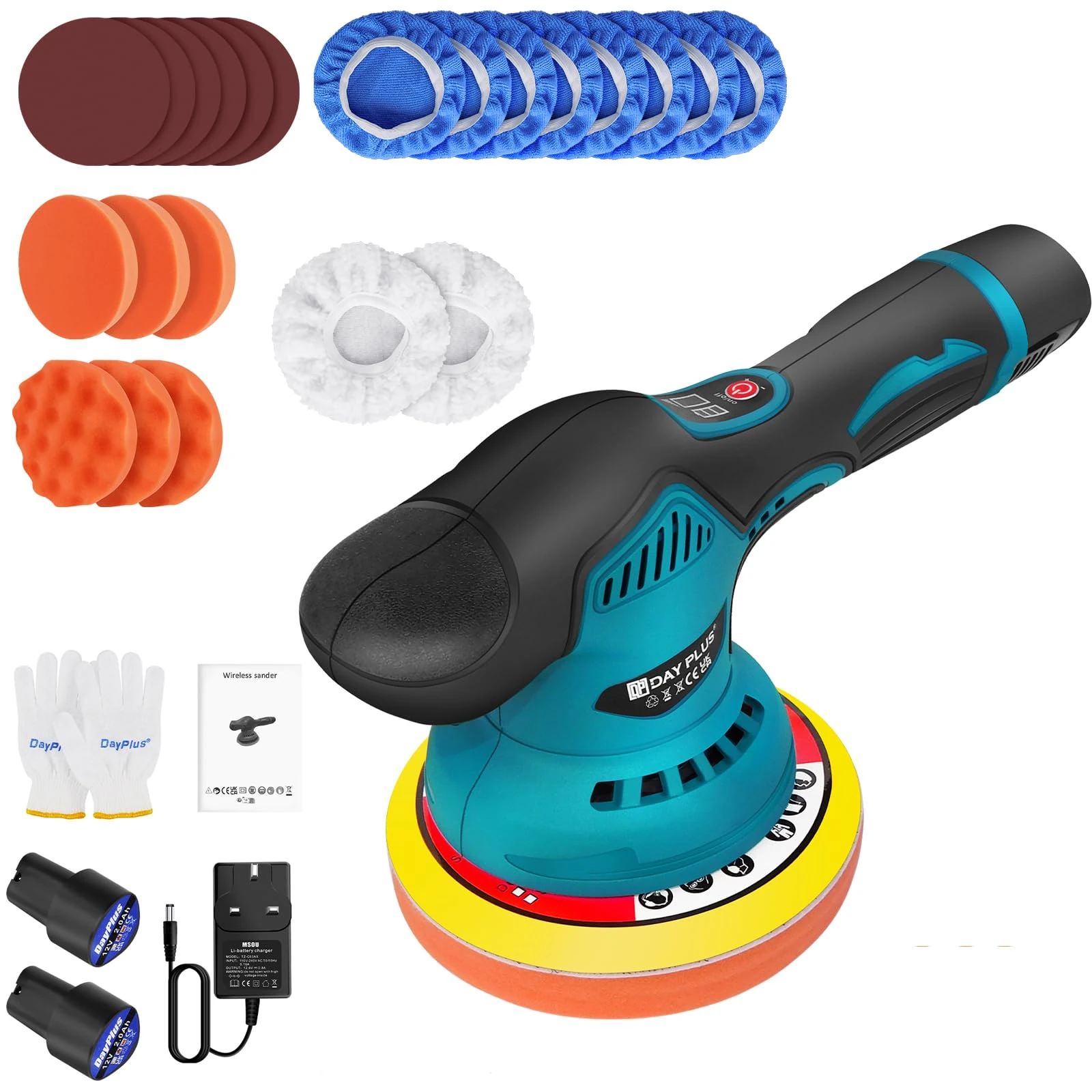 Cordless Car Buffer Polisher Machine Kit with 2X Rechargeable Batteries, 8 Variable Speed 2800-5500RPM, Portable Polishing Waxer for Detailing/Waxing