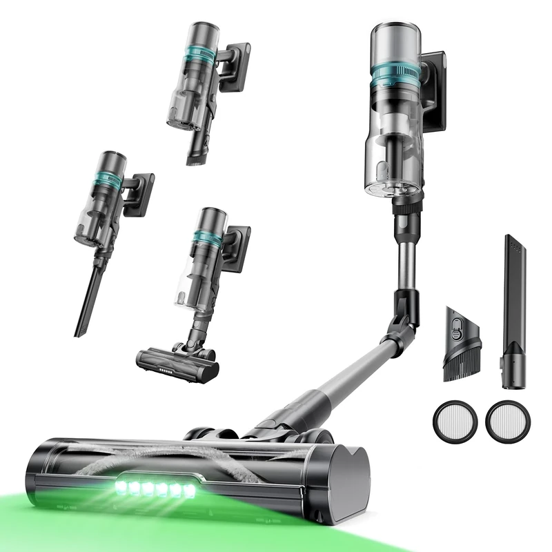 Proscenic P16 Cordless Vacuum Cleaner, 50Kpa 65Mins Runtime, 180°Bendable Wand, Hang-and-Charge Lightweight Stick Vacuum, Tangle-Free Brush, Rechargeable Hoover Vacuum for Floor Carpet Pet Hair(Grey)