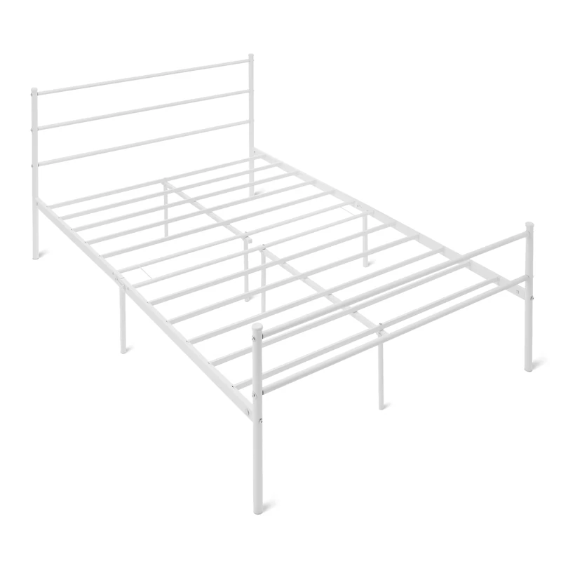 Amazon Basics Bed Frame with Headboard, Non-Slip with Steel Slats, Metal non foldable, 135W x 190L, Double, White
