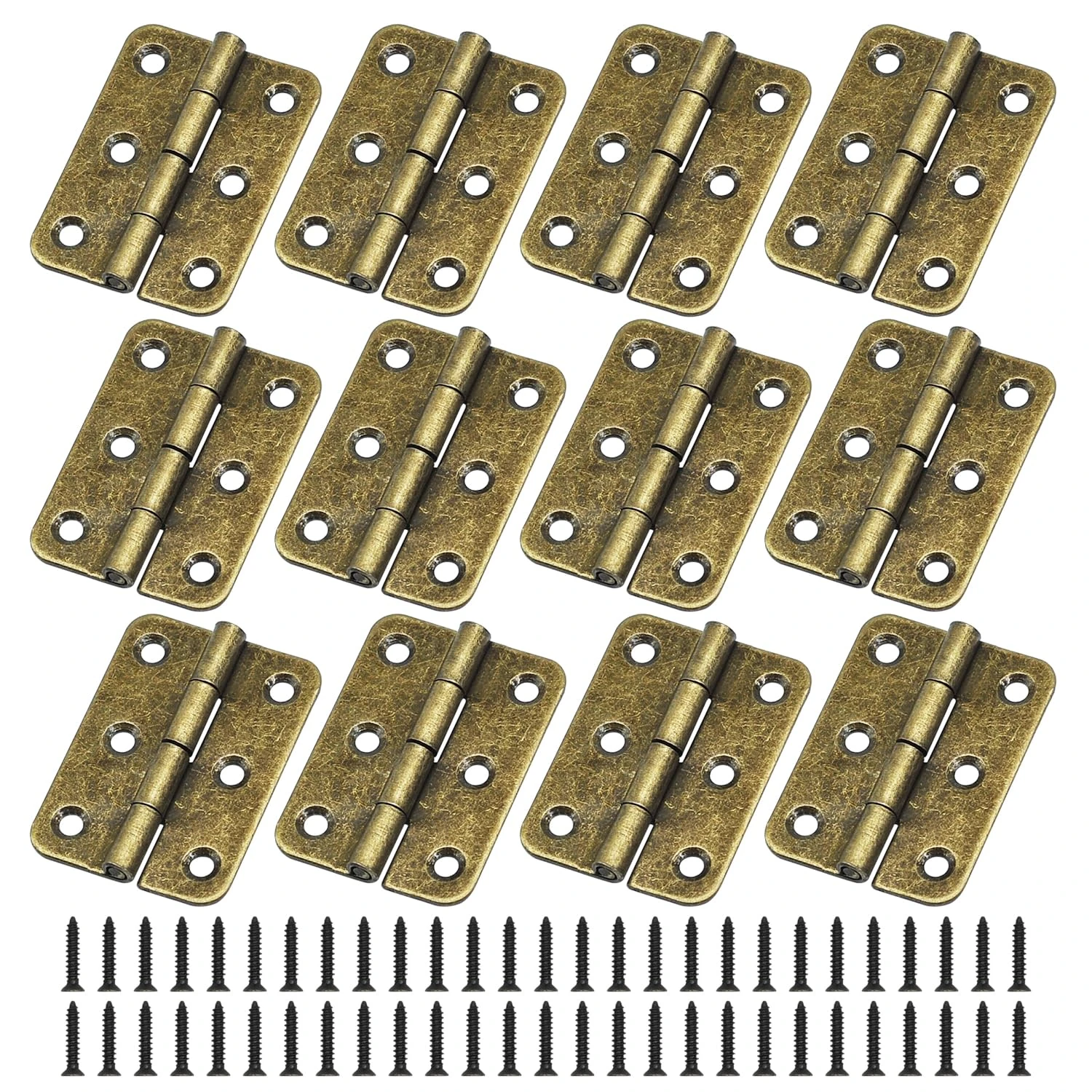 JJWNMLL 12 pcs Retro Door Hinges 2 inch Folding Butt Hinges Thickened Timber Door Hinge with 74 PCS Antique Hinge Screws for Home Furniture Hardware Cabinet Closet Drawer Wood Box