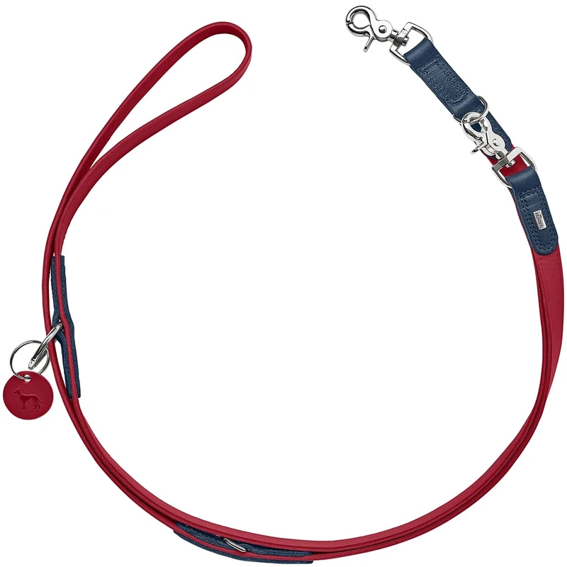 HUNTER LEMVIG Adjustable Dog Lead Colour: Red/Dark Blue, Leather, 3-Way Adjustable, Durable and Comfortable, Elegant and Trendy, Made in Germany, Size: 15/200
