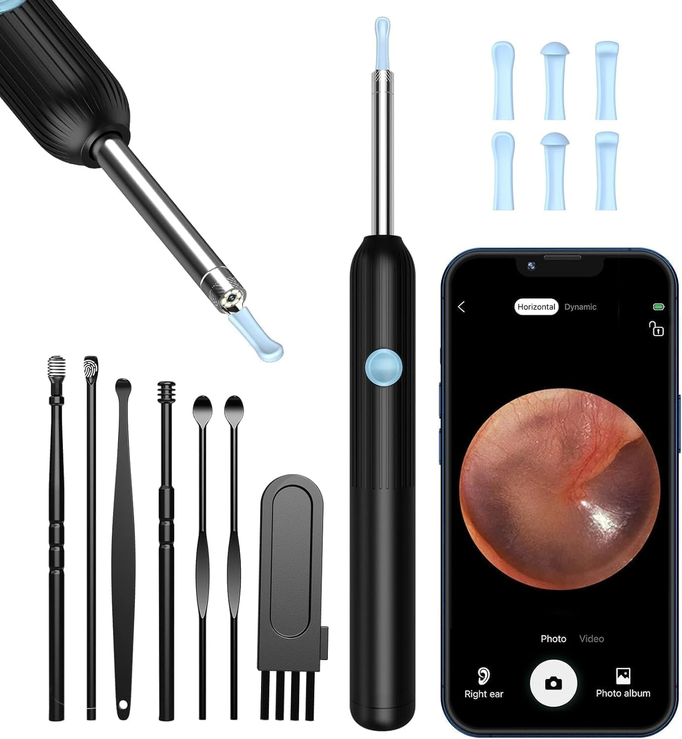 VITCOCO Ear Wax Removal Kit, Ear Cleaner with Camera 1080P Ear Wax Remover Tool, WiFi Otoscope with 6 LED Lights & 8 Ear Spoons, Ear Cleaner for iPhone iPad Android Adults Kids Pets
