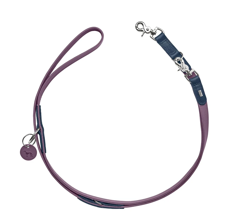 HUNTER LEMVIG Adjustable Dog Lead Colour: Purple/Dark Blue, Leather, 3-Way Adjustable, Durable and Comfortable, Elegant and Trendy, Made in Germany, Size: 15/200