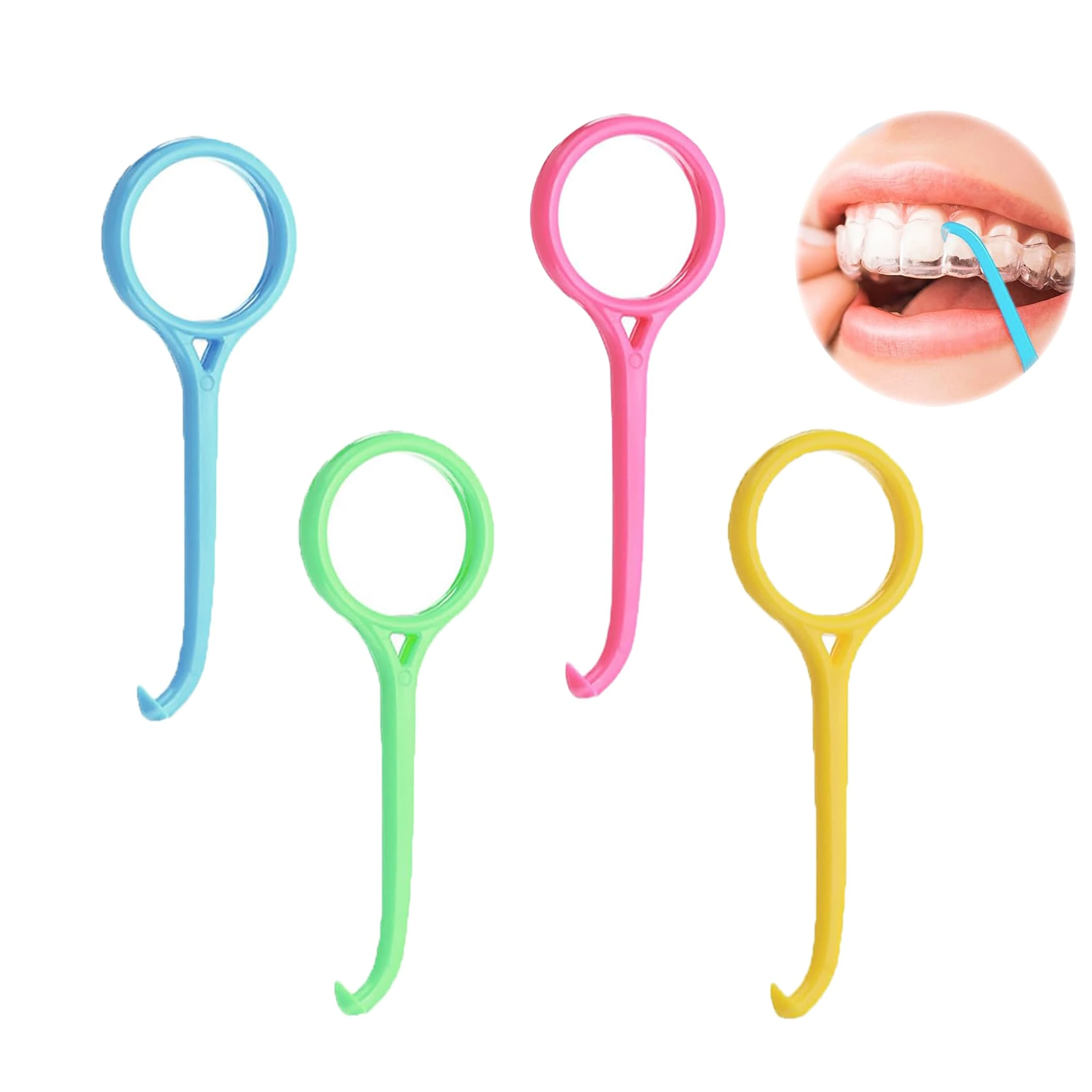 4 Pack Clear Aligner Removal Tool, Teeth Retainers Remover, Invisible Aligner Braces Remover Hook for Tooth Cleaning Oral Care (Yellow, Rose, Green, Blue)