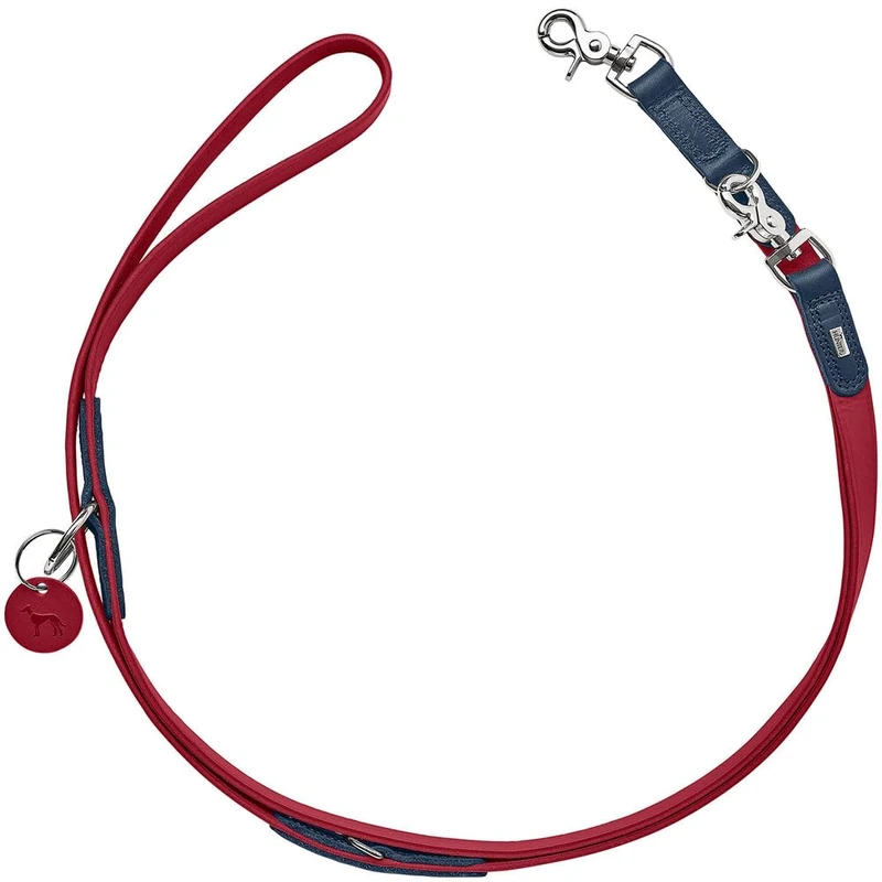 HUNTER LEMVIG Adjustable Dog Lead Colour: Red/Dark Blue, Leather, 3-Way Adjustable, Durable and Comfortable, Elegant and Trendy, Made in Germany, Size: 20/200