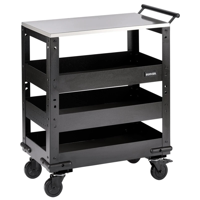 BUNKER 11585 Modular 3 Tier Trolley with Pull Handle and Stainless Steel Worktop, 714mm
